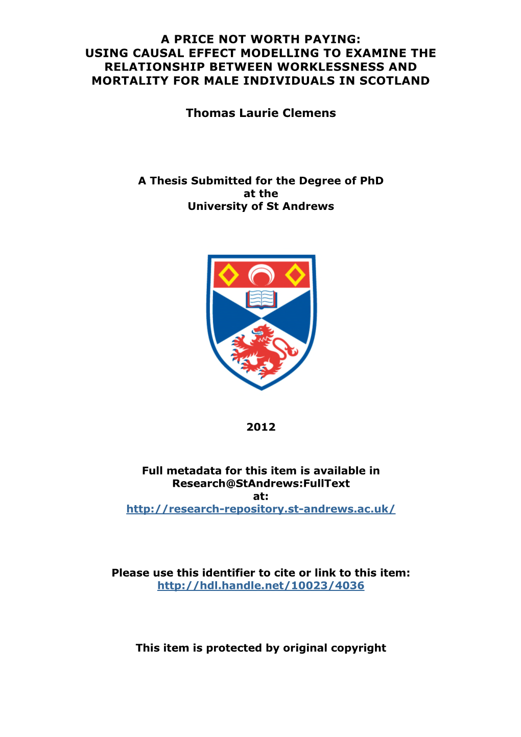 Thomas Laurie Clemens Phd Thesis