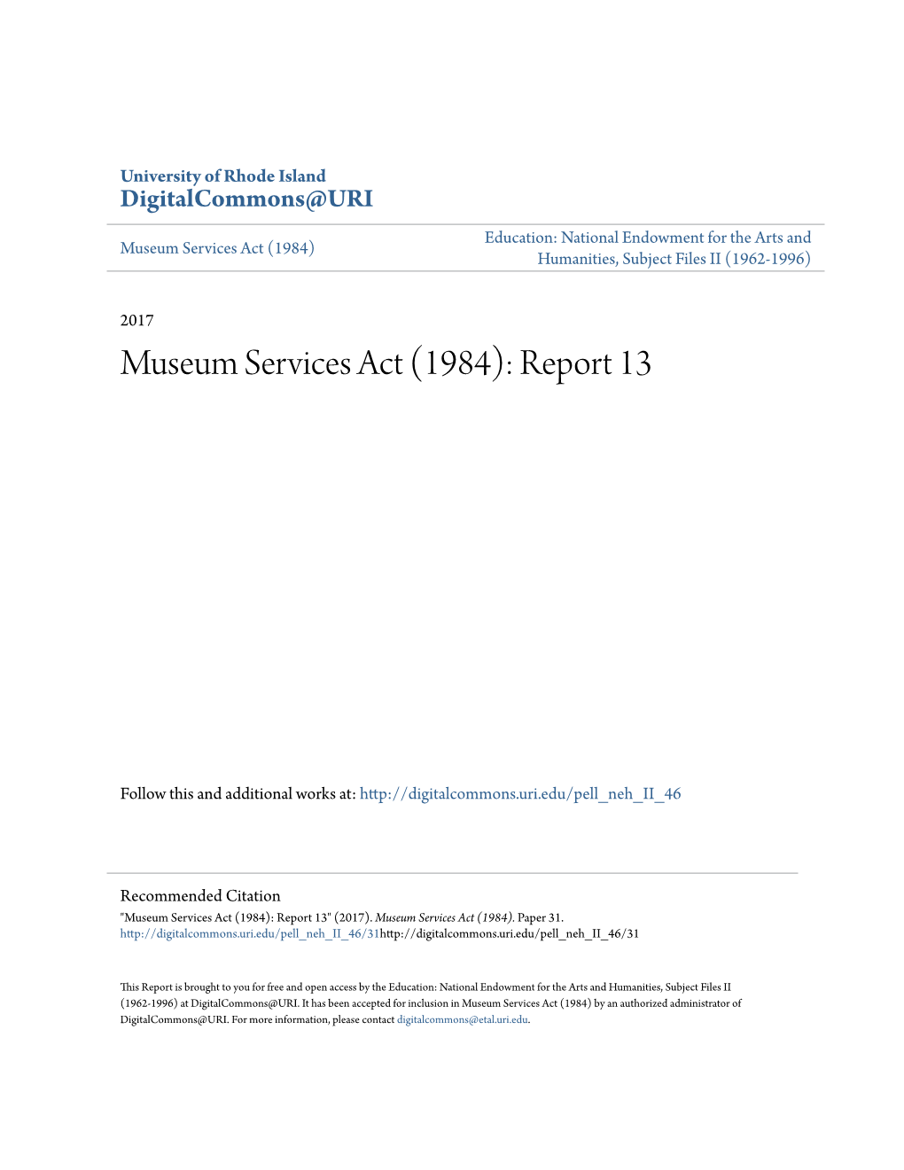 Museum Services Act (1984) Humanities, Subject Files II (1962-1996)