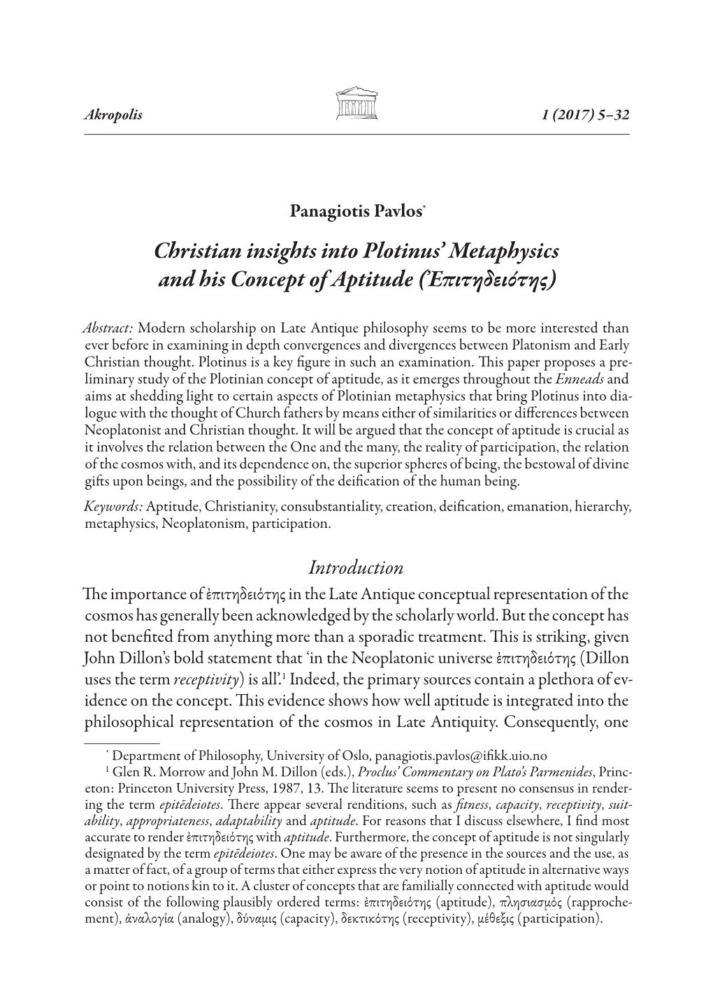 Christian Insights Into Plotinus' Metaphysics and His Concept Of