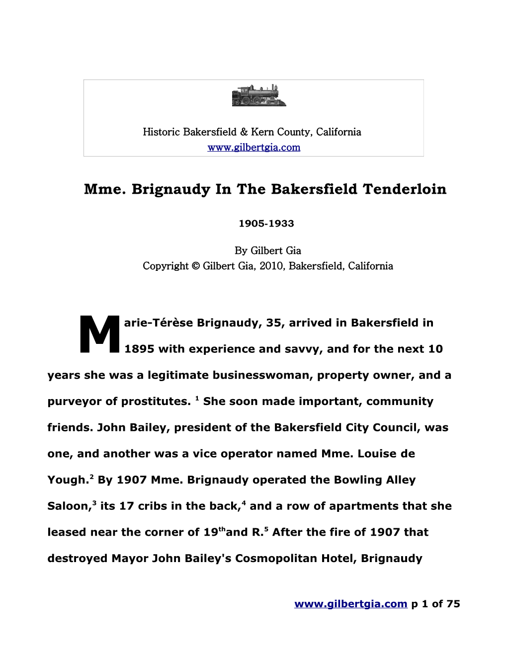 Mme. Brignaudy in the Bakersfield Tenderloin