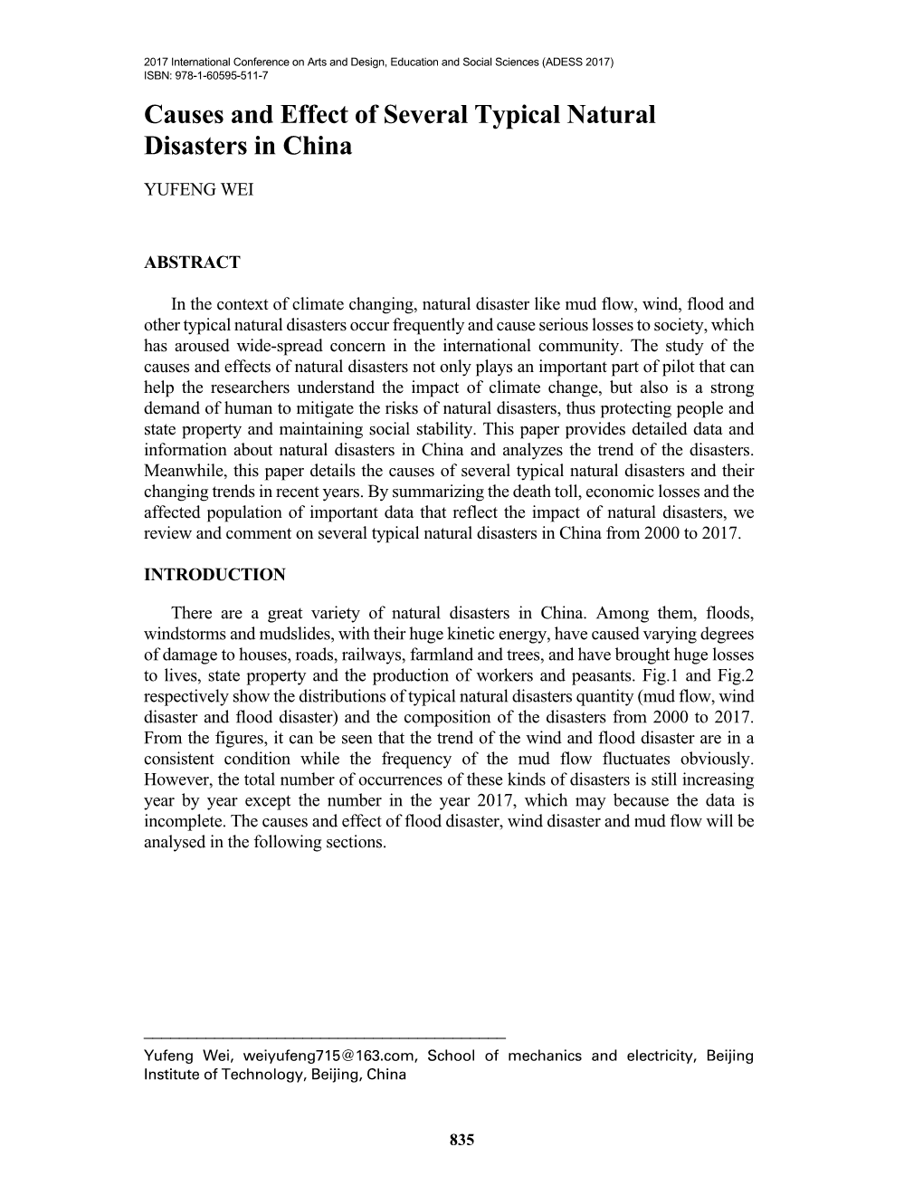 Causes and Effect of Several Typical Natural Disasters in China