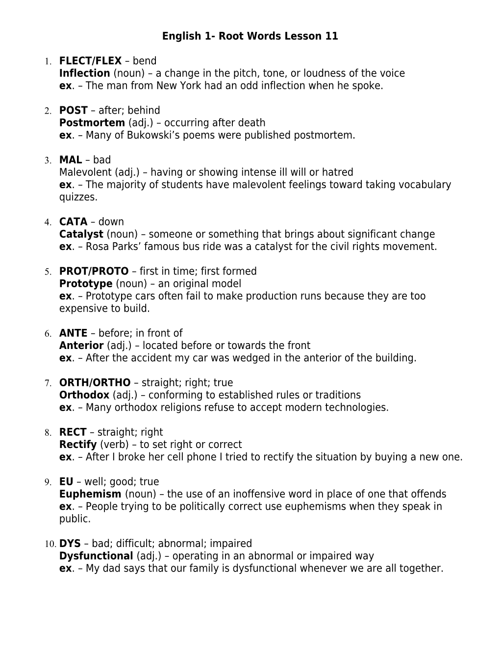 English 1- Root Words Lesson 11