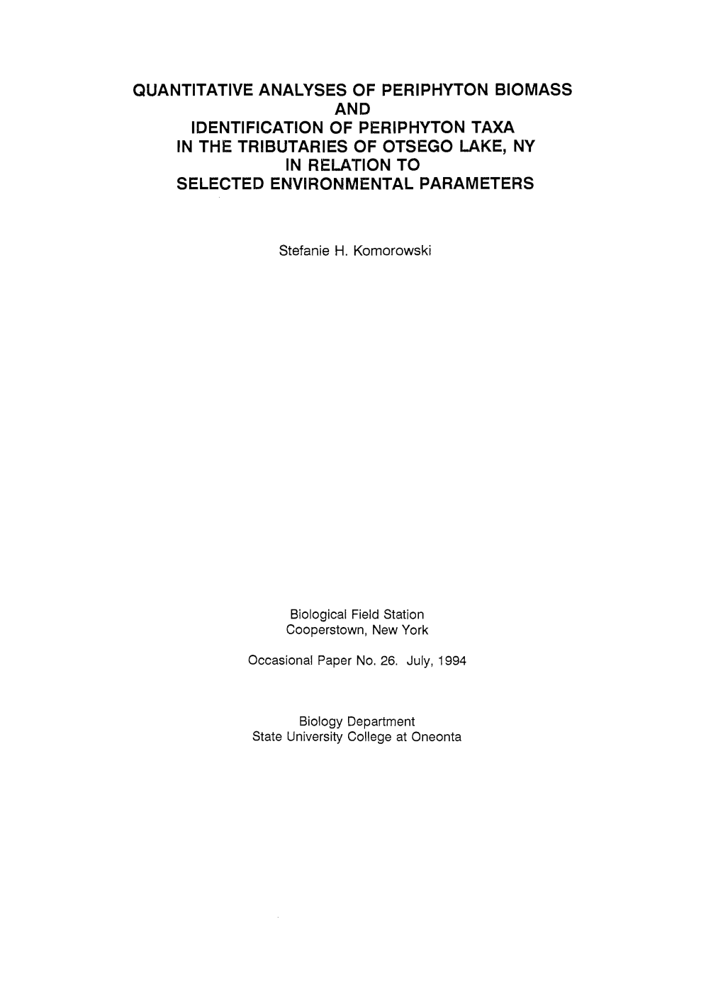 Quantitative Analyses of Periphyton Biomass And