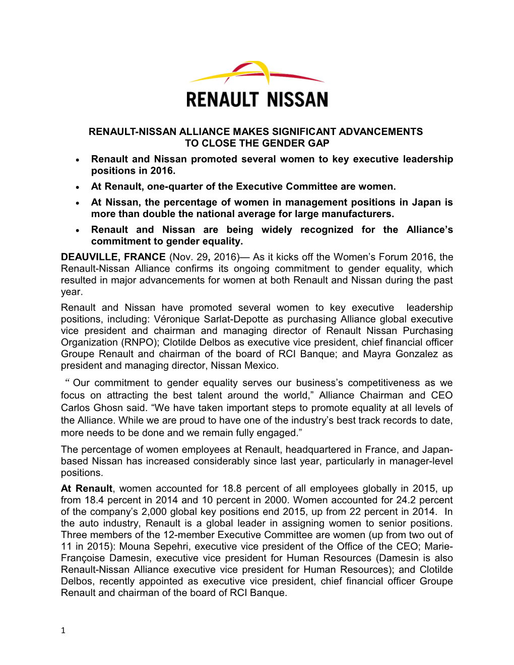 Renault-Nissan Alliance MAKES SIGNIFICANT ADVANCEMENTS