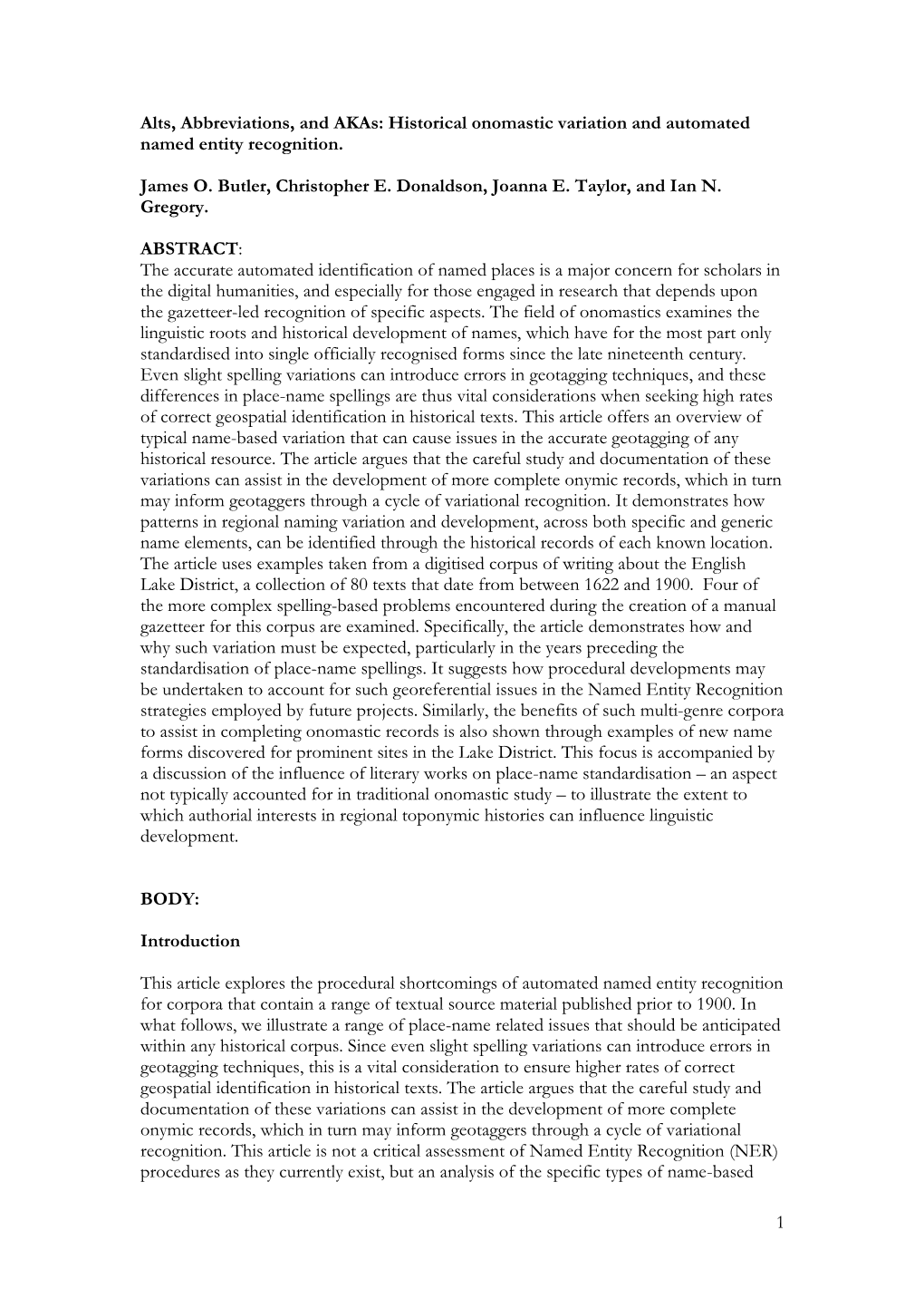 Historical Onomastic Variation and Its Impact On