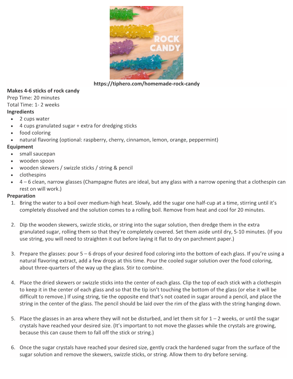 Children's Church Experiment Rock Candy Instructions