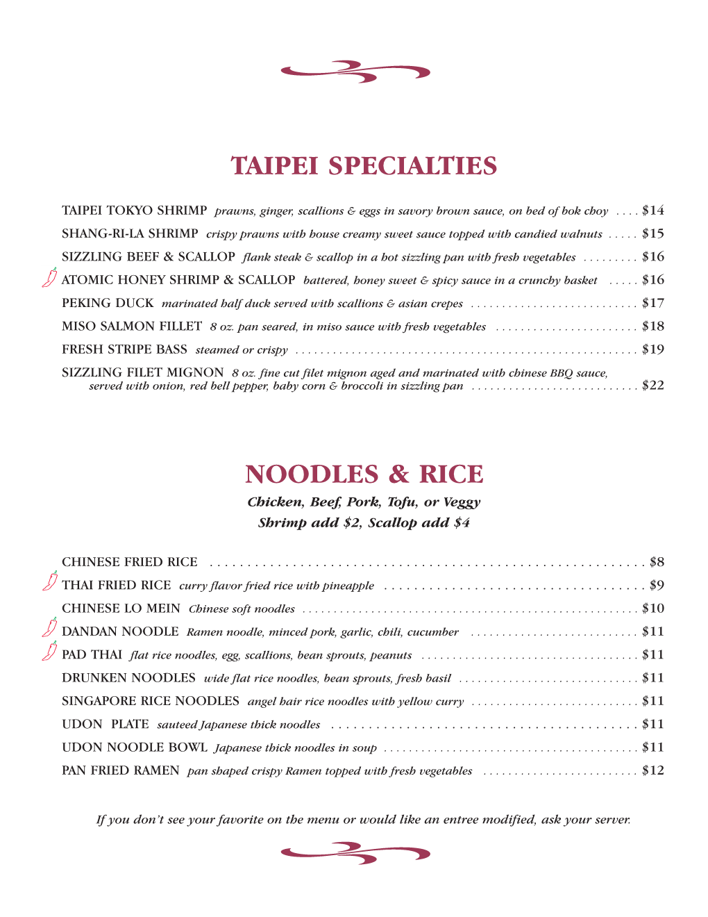 Taipei Specialties Noodles & Rice