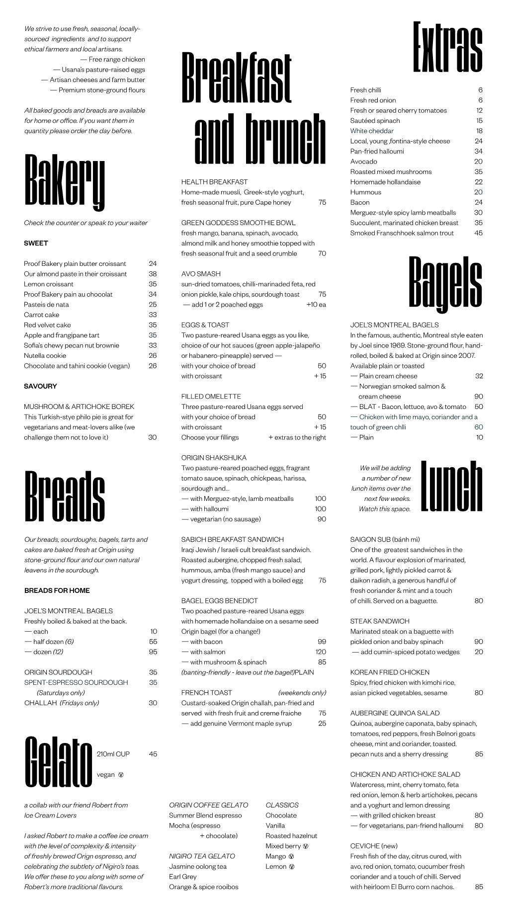 Cape Town Hq Food Menu