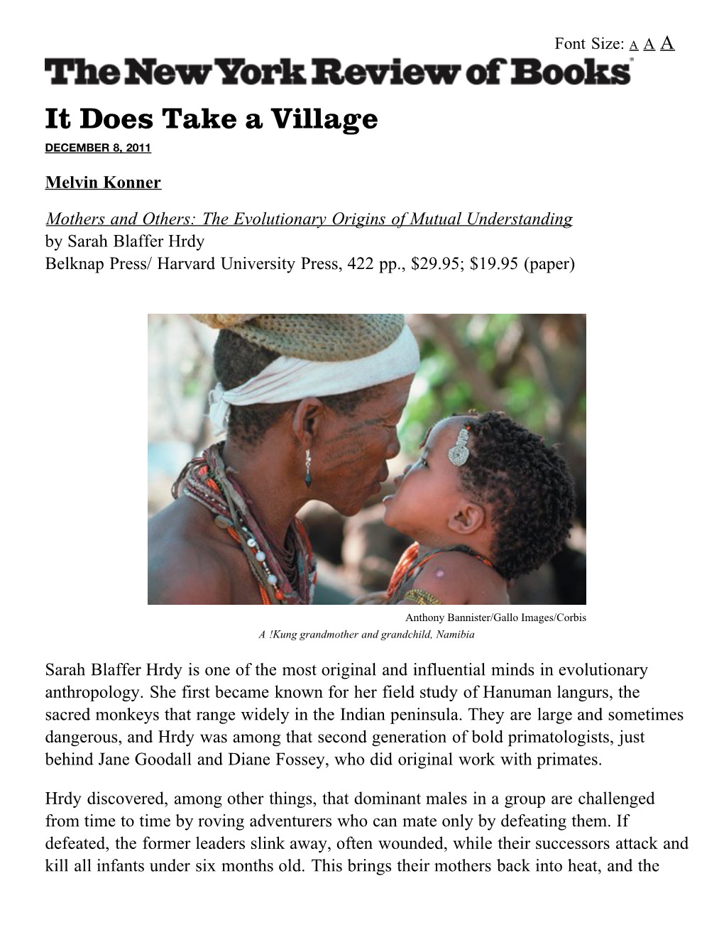 It Does Take a Village by Melvin Konner | the New York Review Of