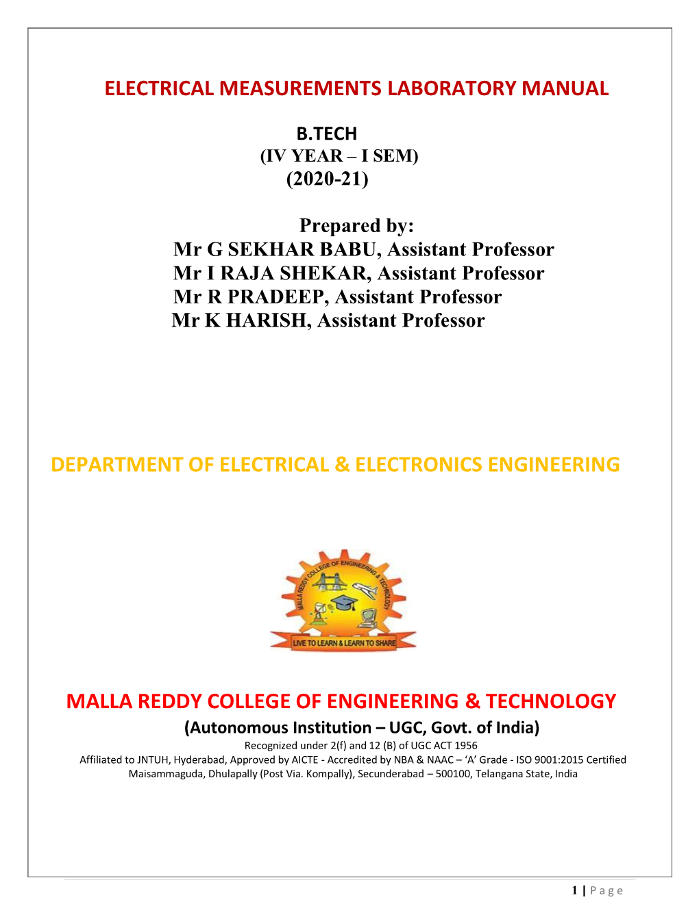 Electrical Measurements Lab Manual