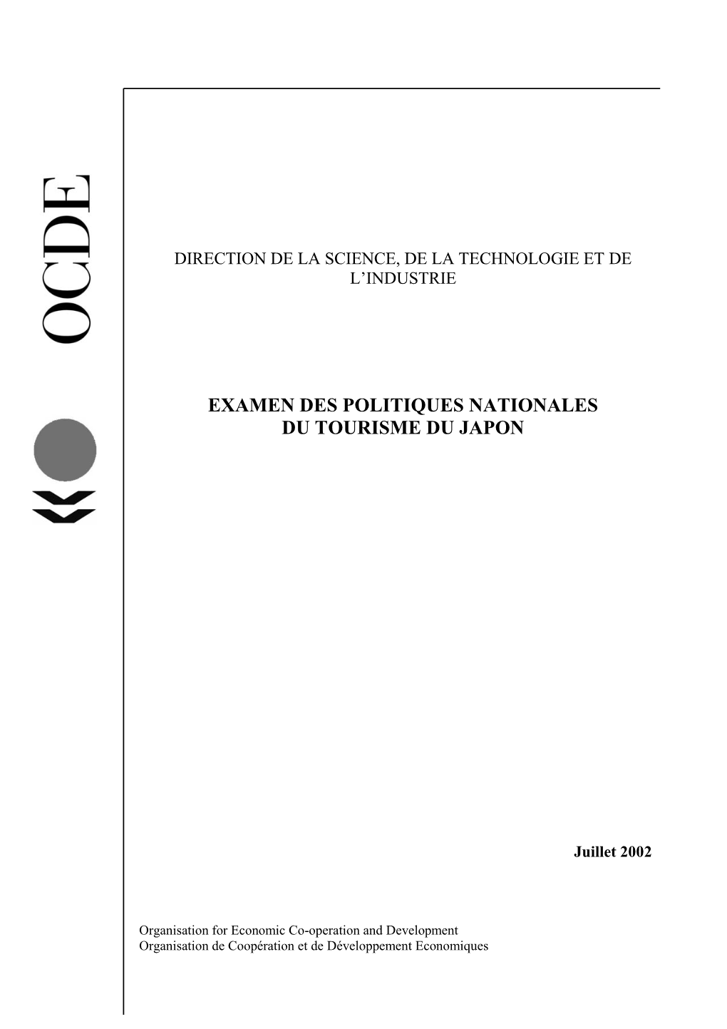 Examen Des Politiques Nationales Du Tourisme Du Japon