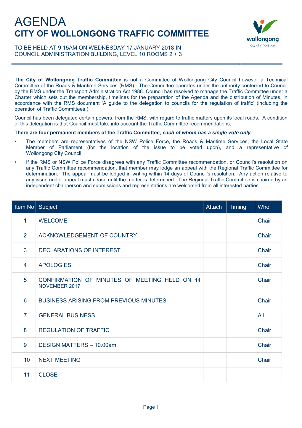 Traffic Committee Agenda 17 January 2018