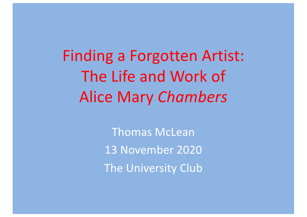 The Life and Work of Alice Mary Chambers