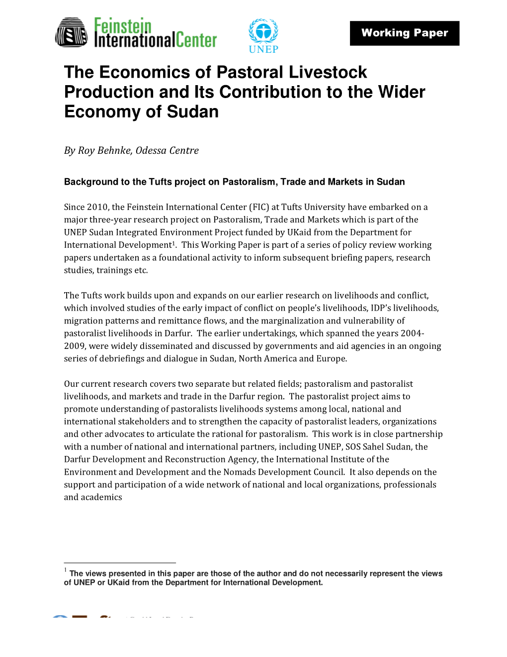 The Economics of Pastoral Livestock Production and Its Contribution to the Wider Economy of Sudan