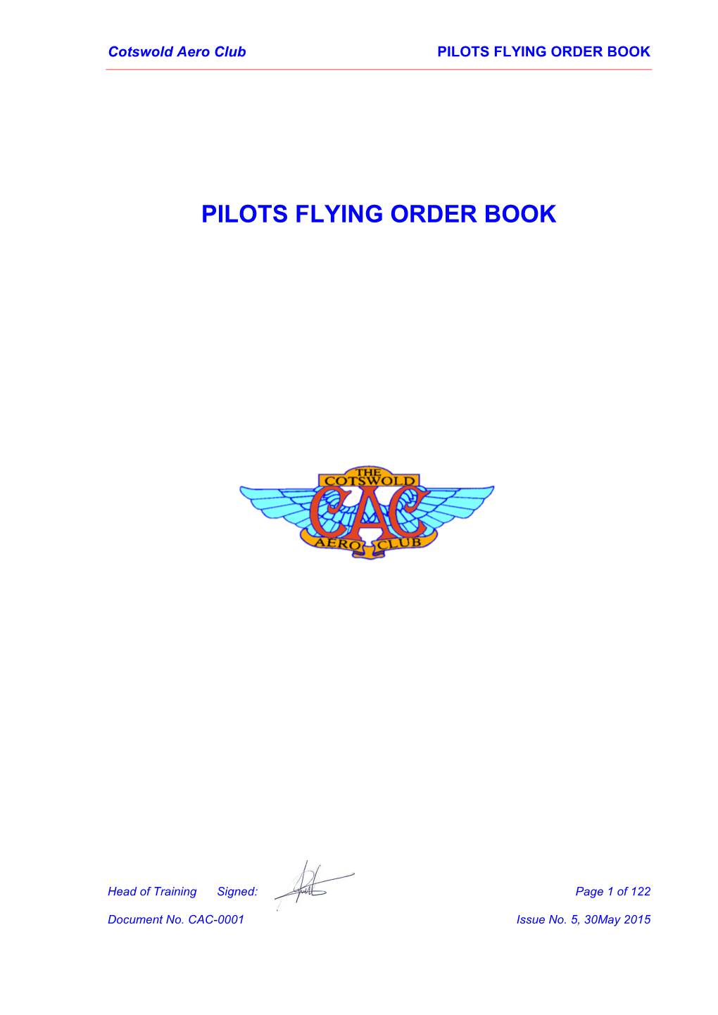 Pilots Flying Order Book