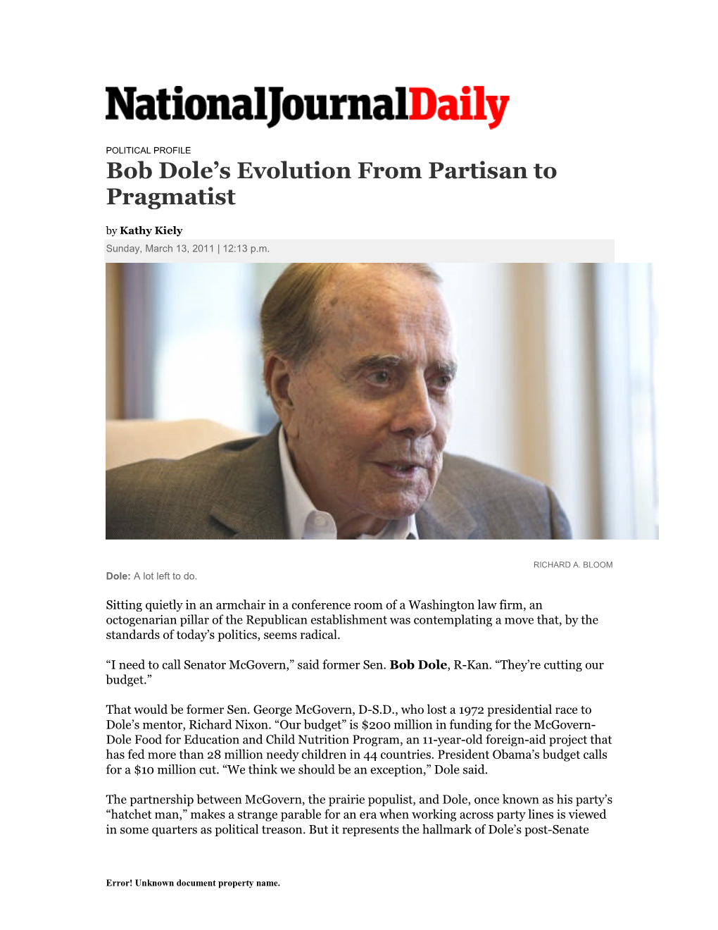 Bob Dole's Evolution from Partisan to Pragmatist