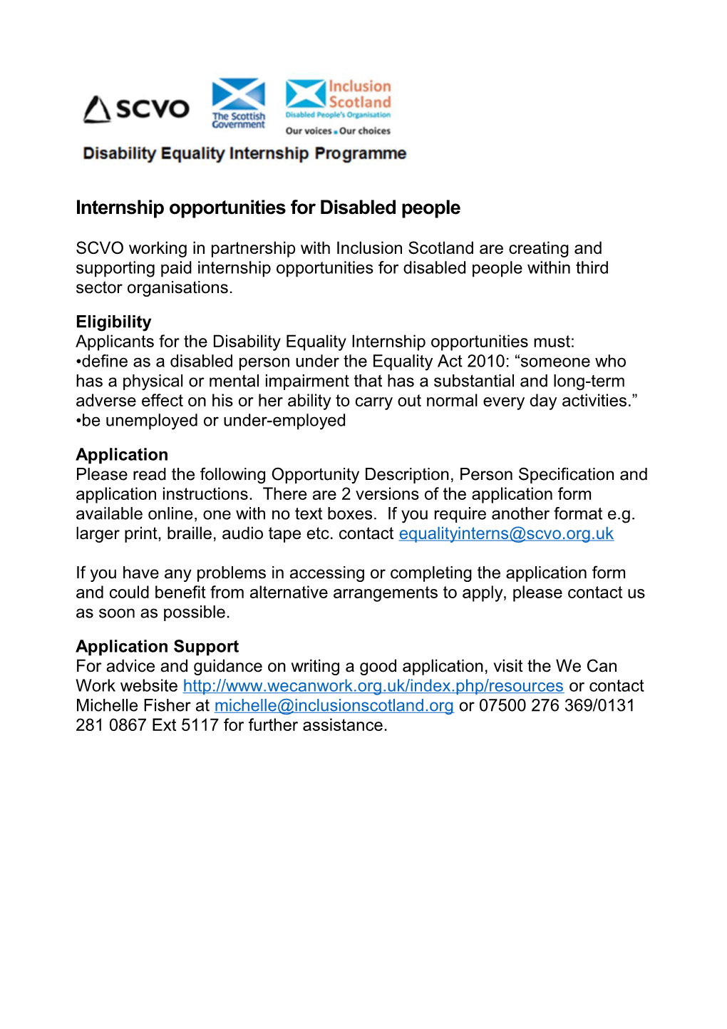 Internship Opportunities for Disabled People