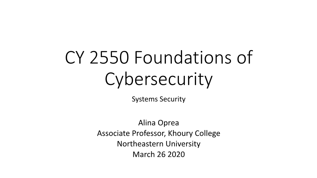 CY 2550 Foundations of Cybersecurity Systems Security