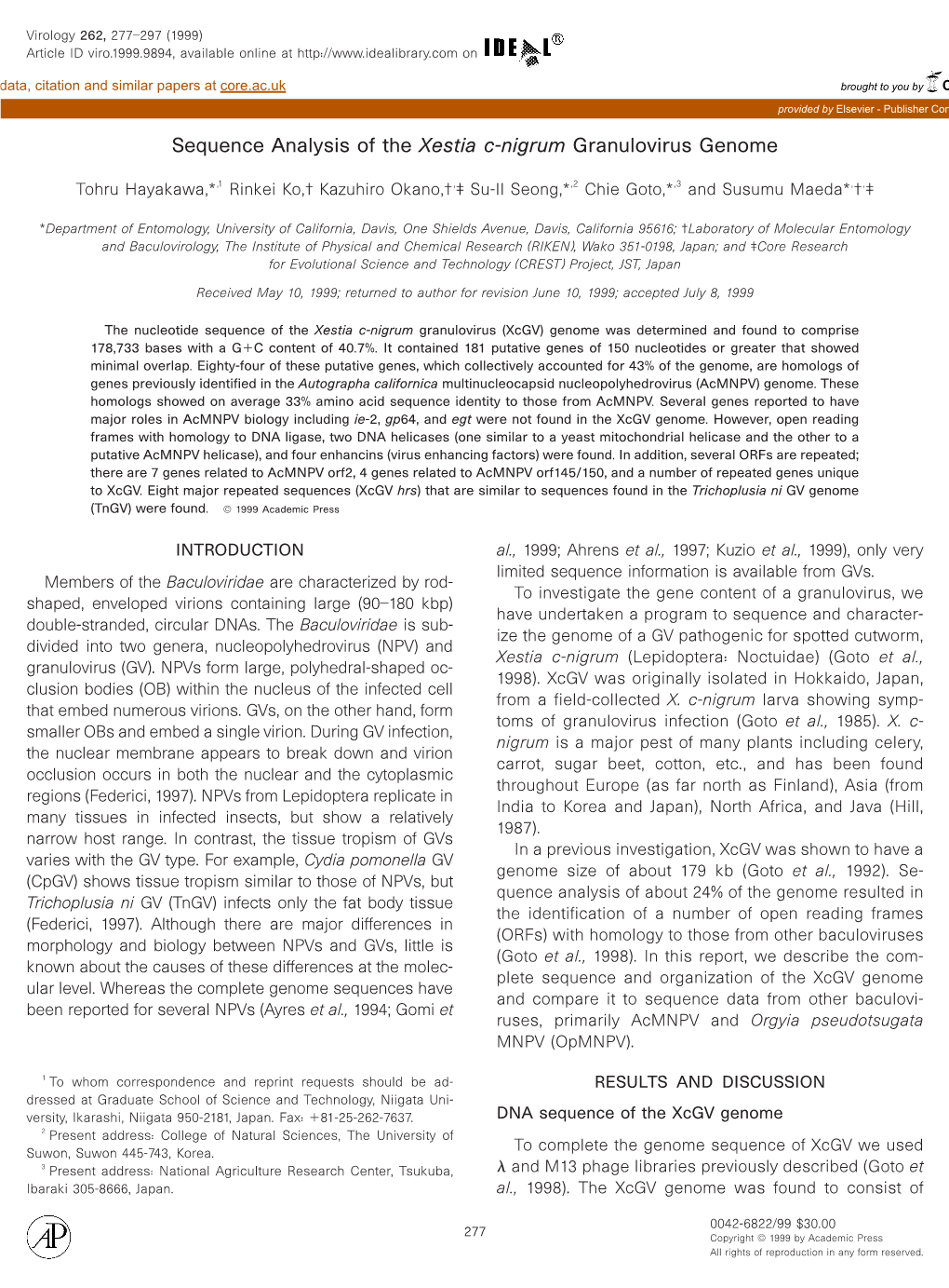 Sequence Analysis of the Xestia C-Nigrum Granulovirus Genome