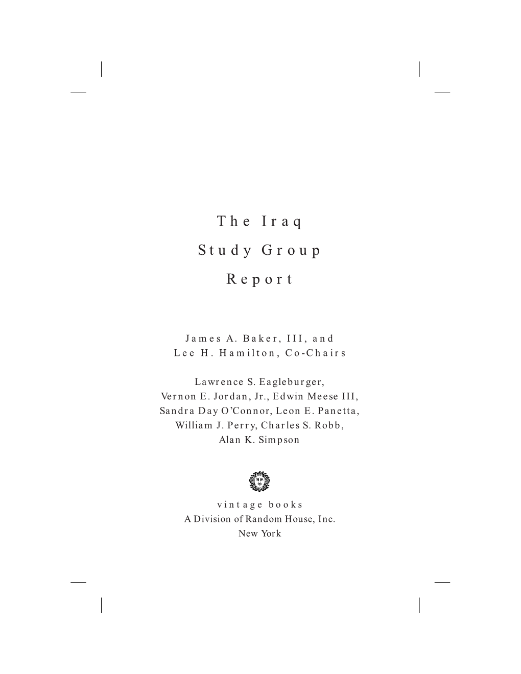 The Iraq Study Group Report: the Way Forward