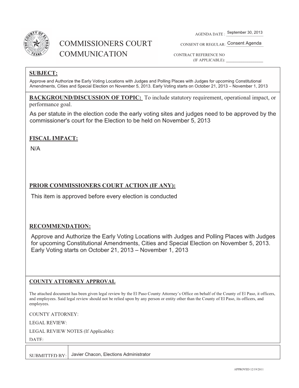 Commissioners Court Communication