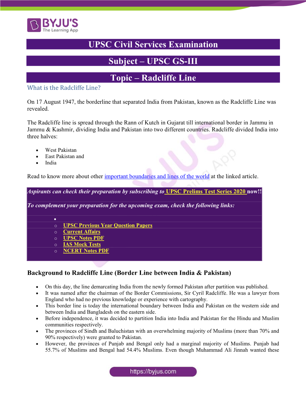 UPSC GS-III Topic – Radcliffe Line