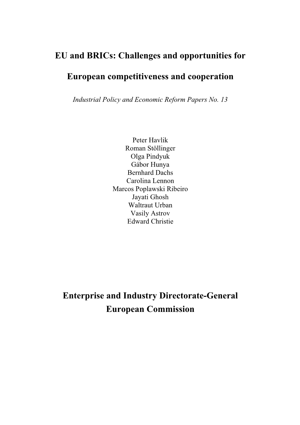 EU and Brics: Challenges and Opportunities For