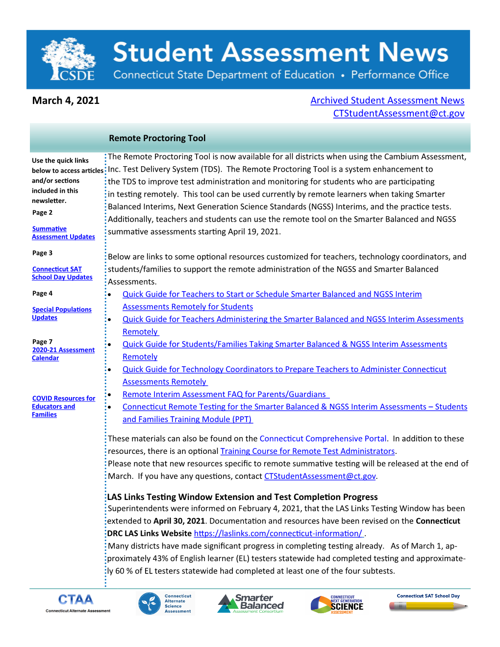 Student Assessment News: March 4, 2021