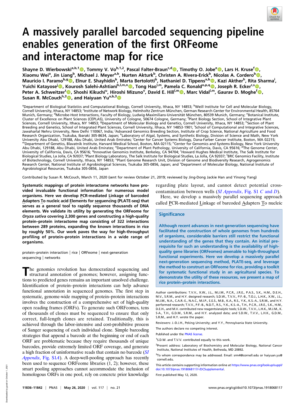 A Massively Parallel Barcoded Sequencing Pipeline Enables Generation of the First Orfeome and Interactome Map for Rice