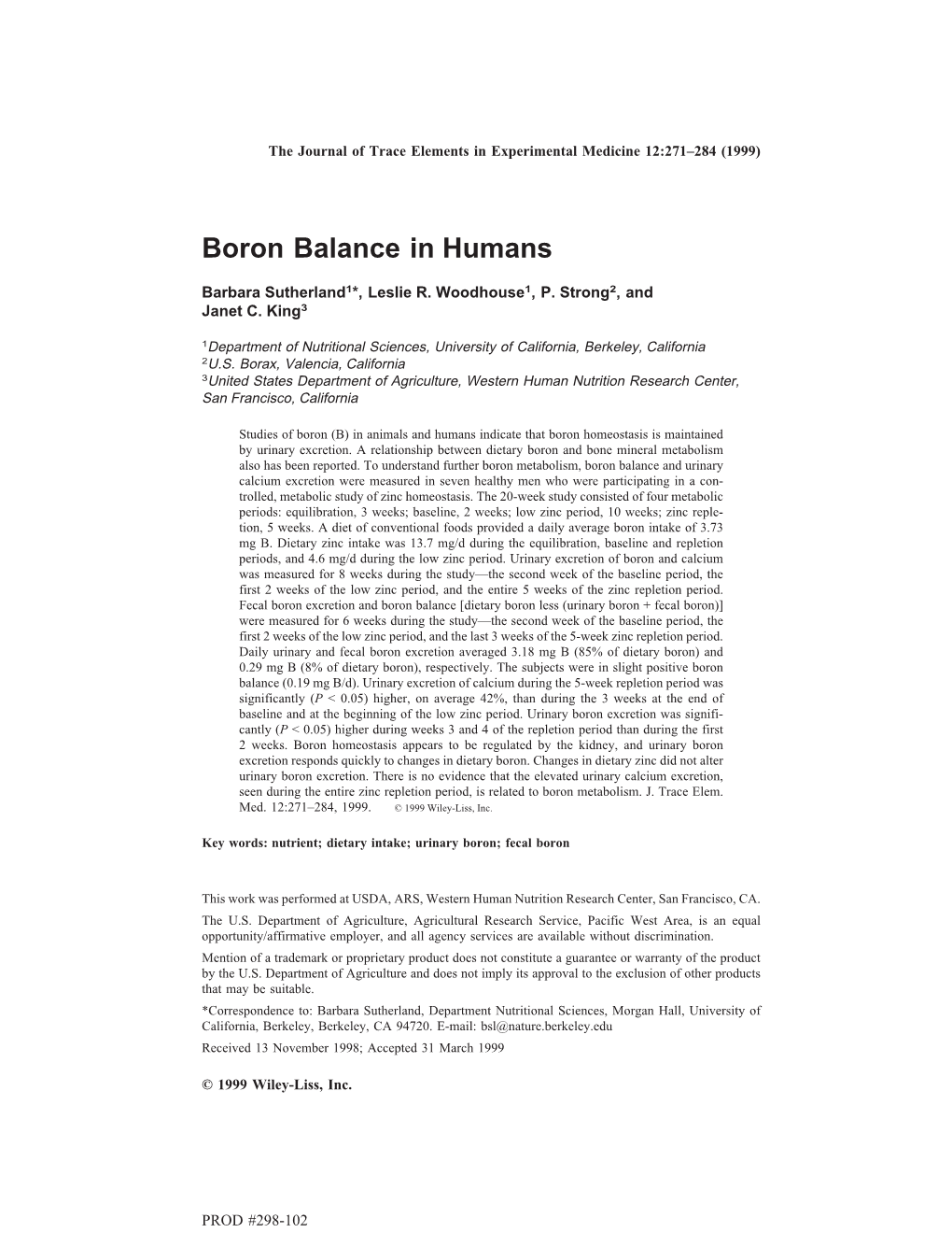 Boron Balance in Humans