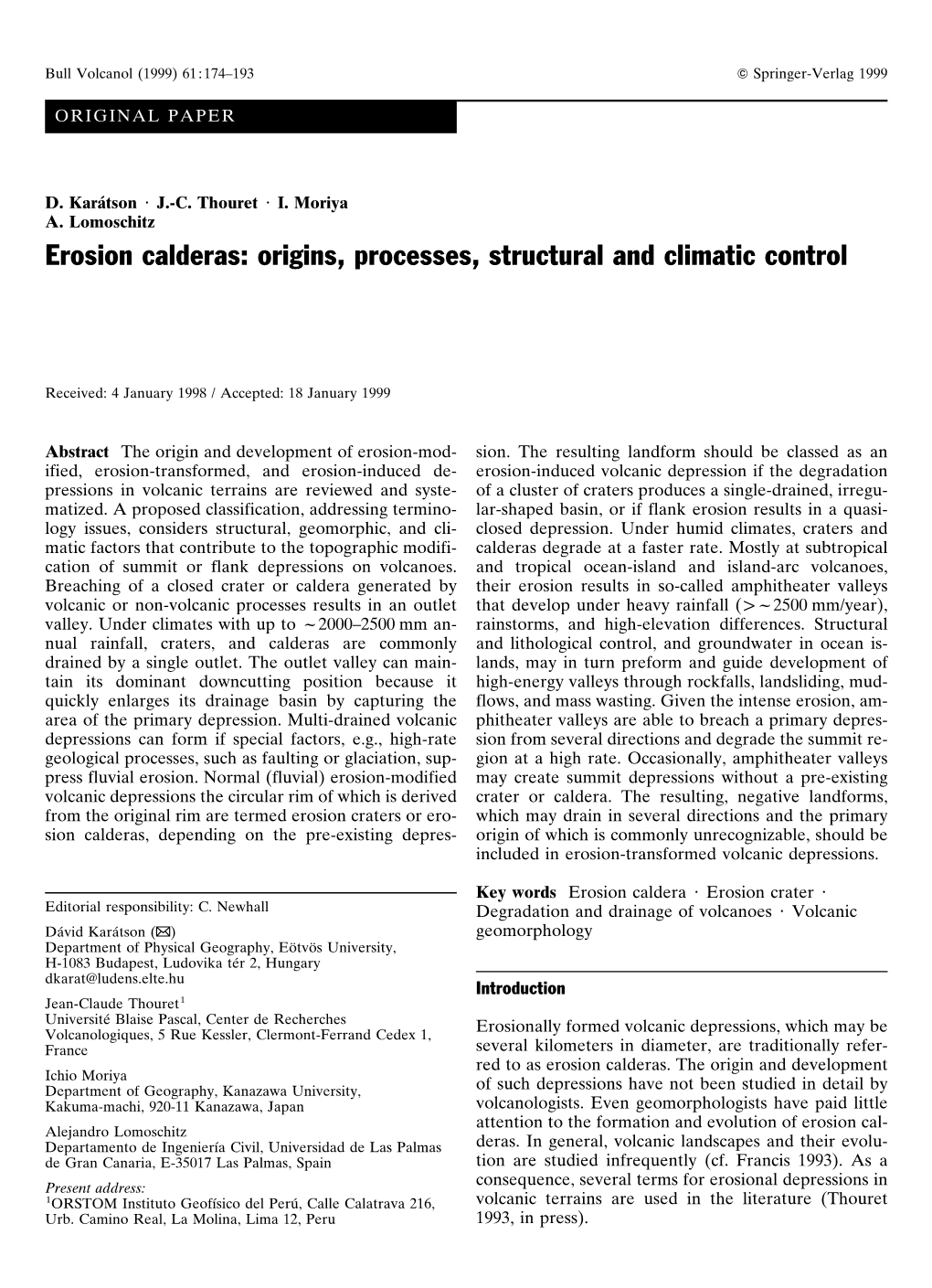 Erosion Calderas: Origins, Processes, Structural and Climatic Control