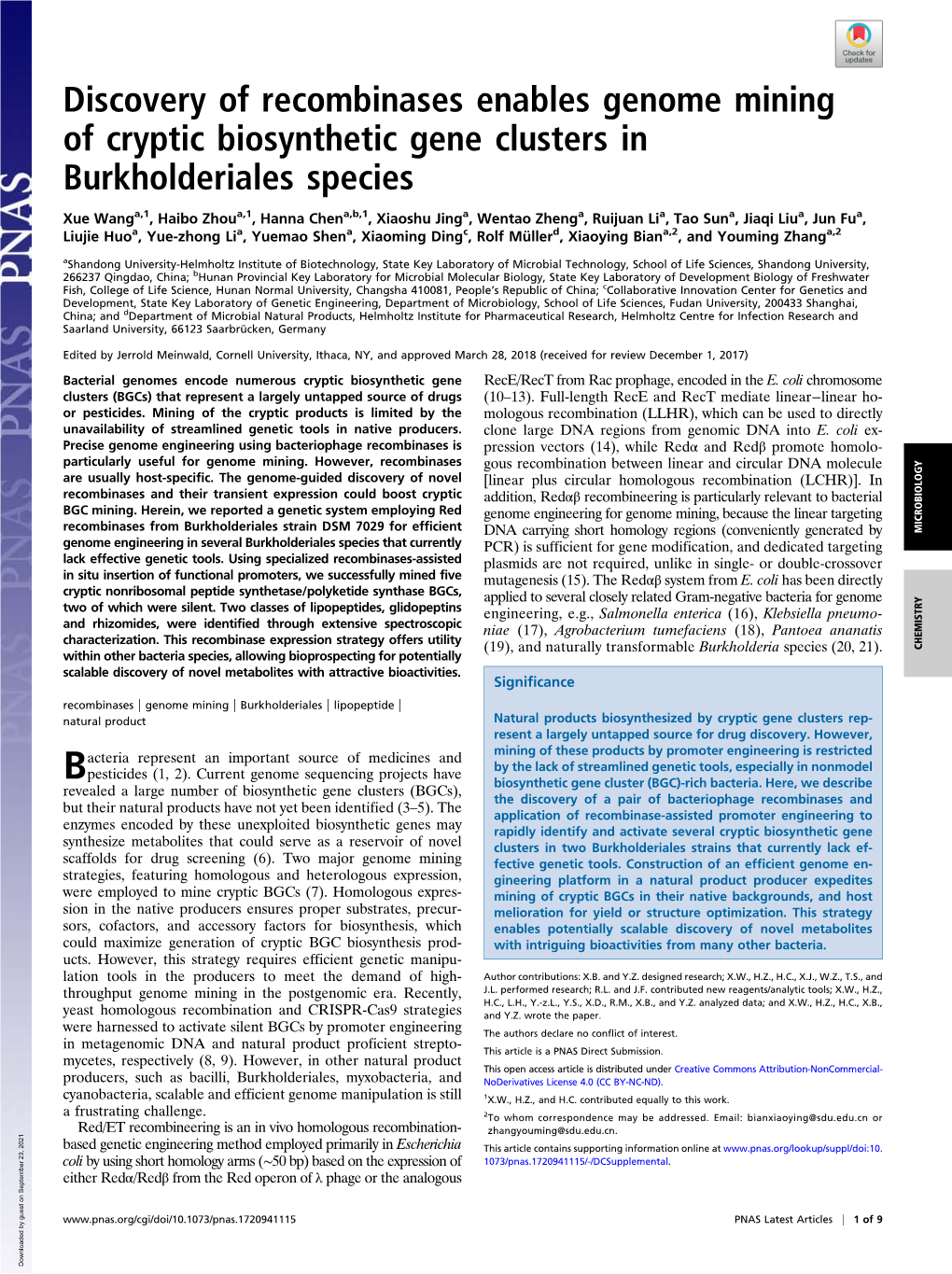 Discovery of Recombinases Enables Genome Mining of Cryptic Biosynthetic Gene Clusters in Burkholderiales Species