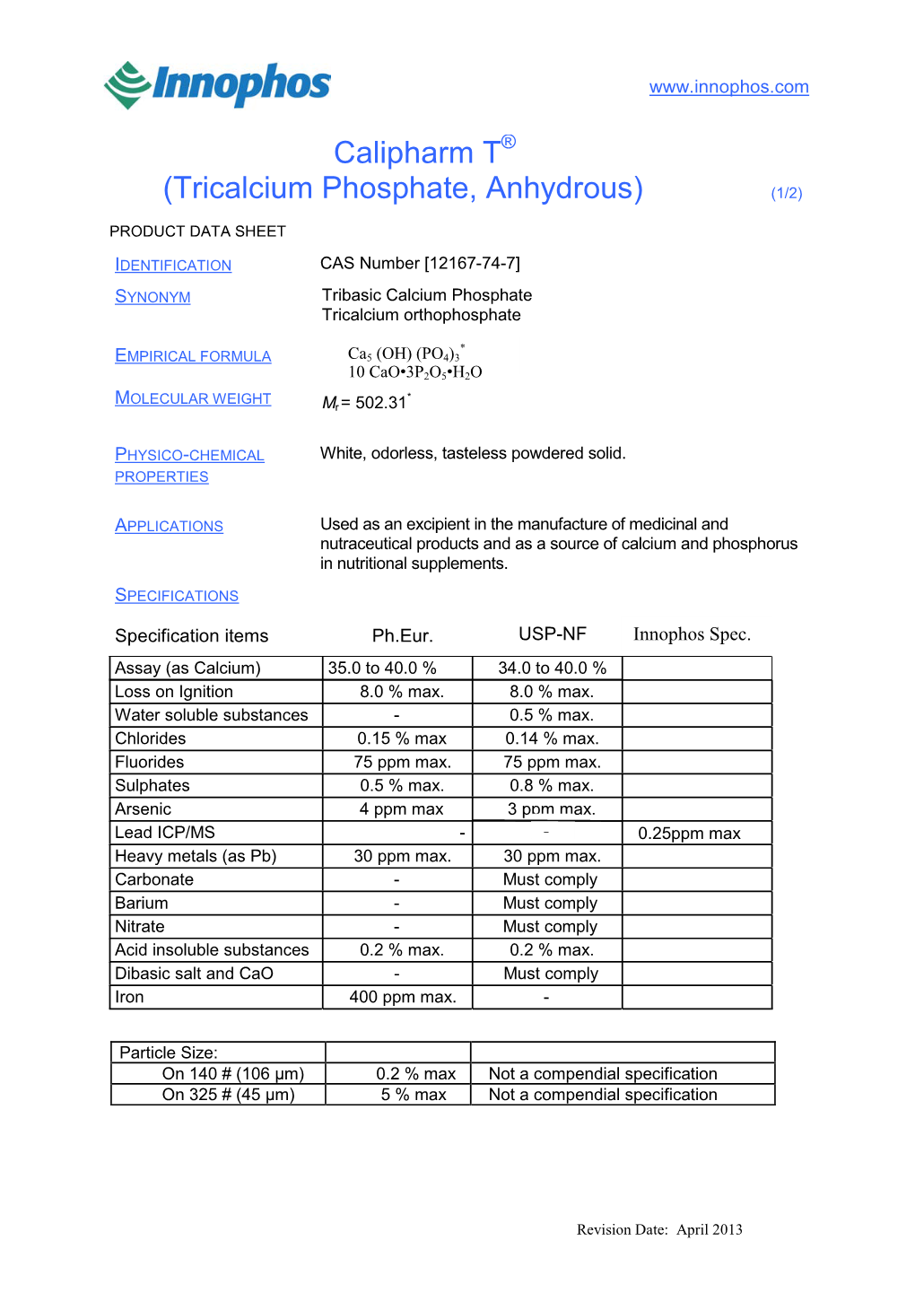 Tricalcium Phosphate, Anhydrous) (1/2)