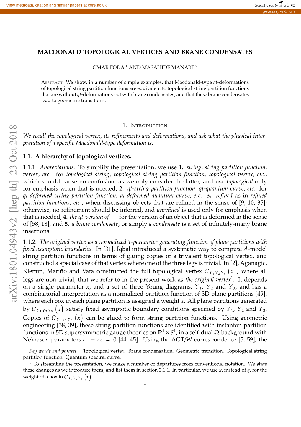 Hep-Th] 23 Oct 2018 Ersvparameters Nekrasov Atto Ucin Unu Pcrlcurve