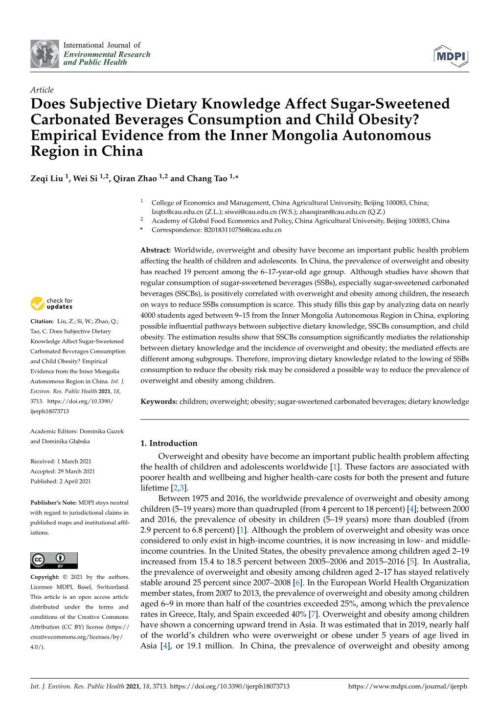 Does Subjective Dietary Knowledge Affect Sugar-Sweetened