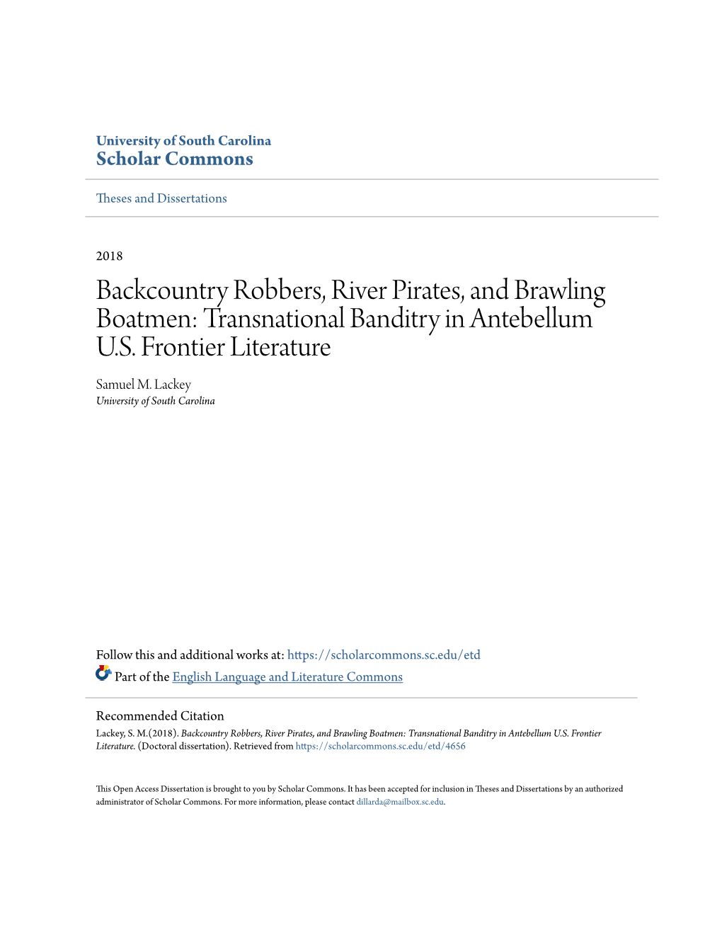 Backcountry Robbers, River Pirates, and Brawling Boatmen: Transnational Banditry in Antebellum U.S