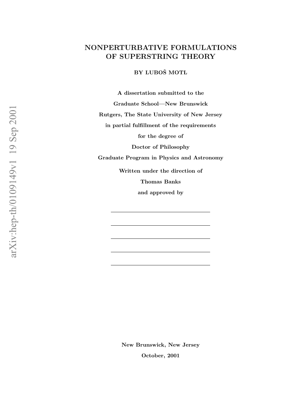 Nonperturbative Formulations of Superstring Theory