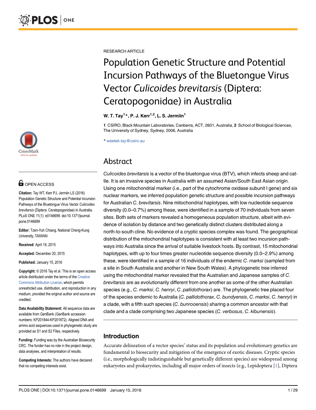 Population Genetic Structure and Potential Incursion Pathways of the Bluetongue Virus Vector Culicoides Brevitarsis (Diptera: Ceratopogonidae) in Australia