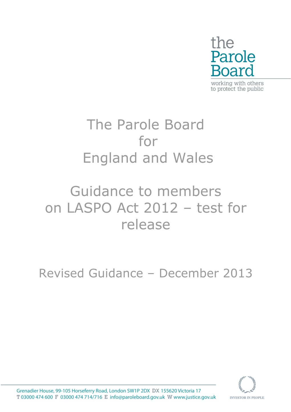 The Parole Board for England and Wales Guidance to Members On