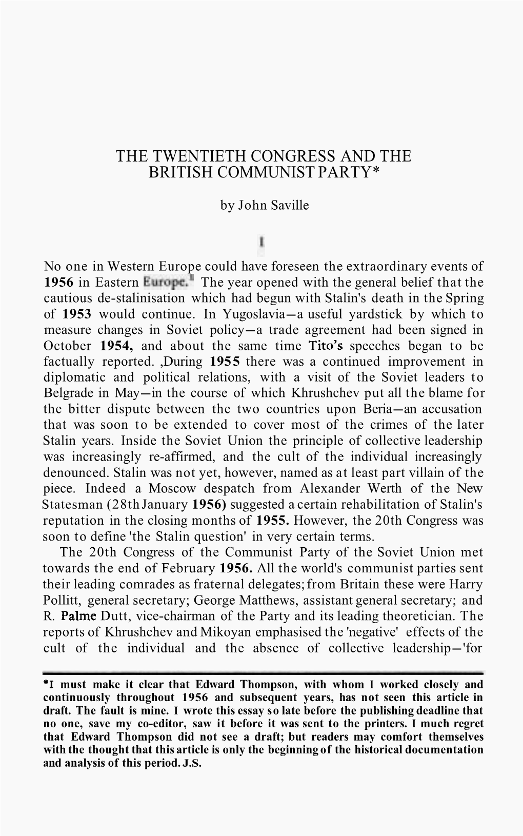 The Twentieth Congress and the British Communist Party*