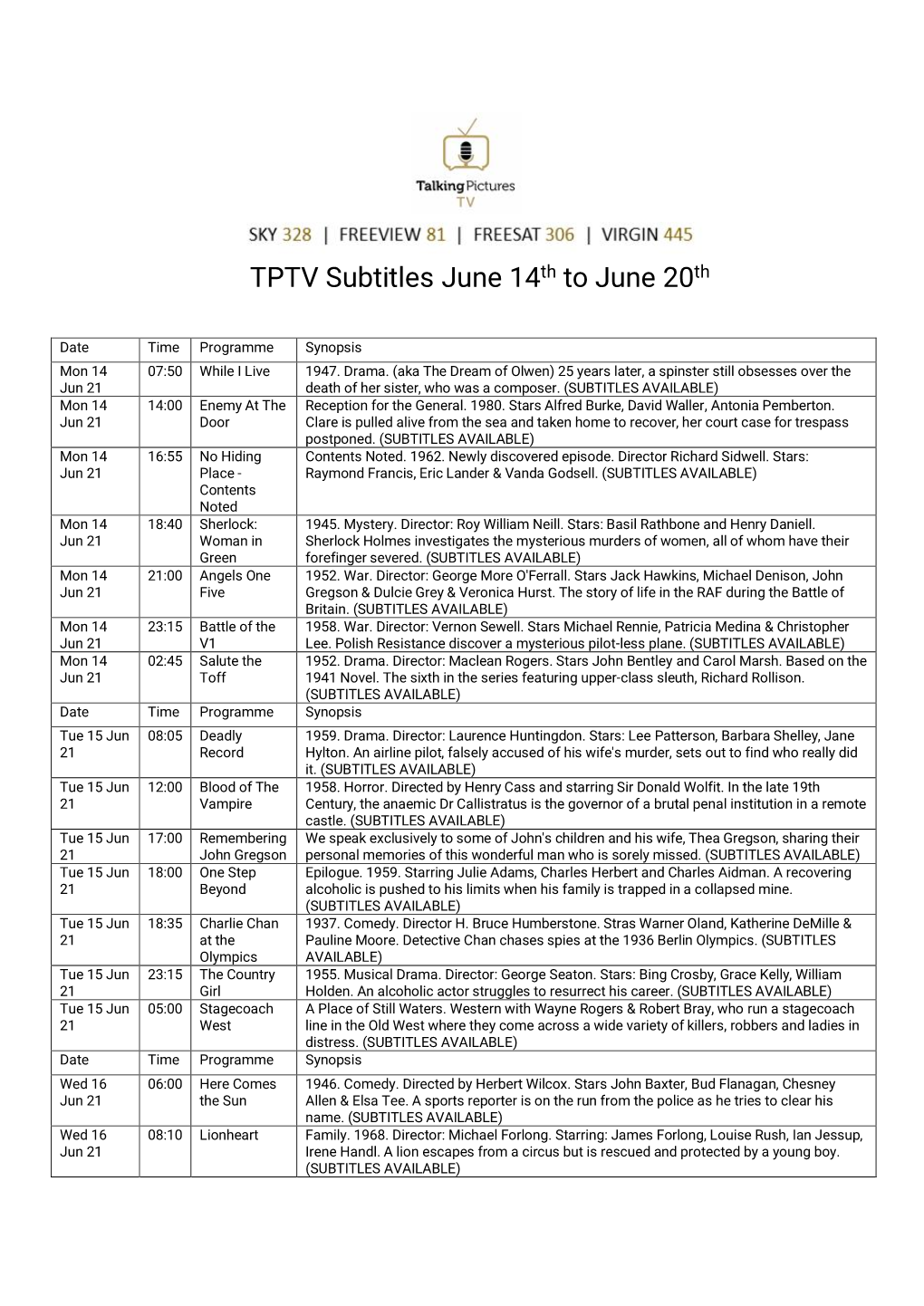 TPTV Subtitles June 14Th to June 20Th