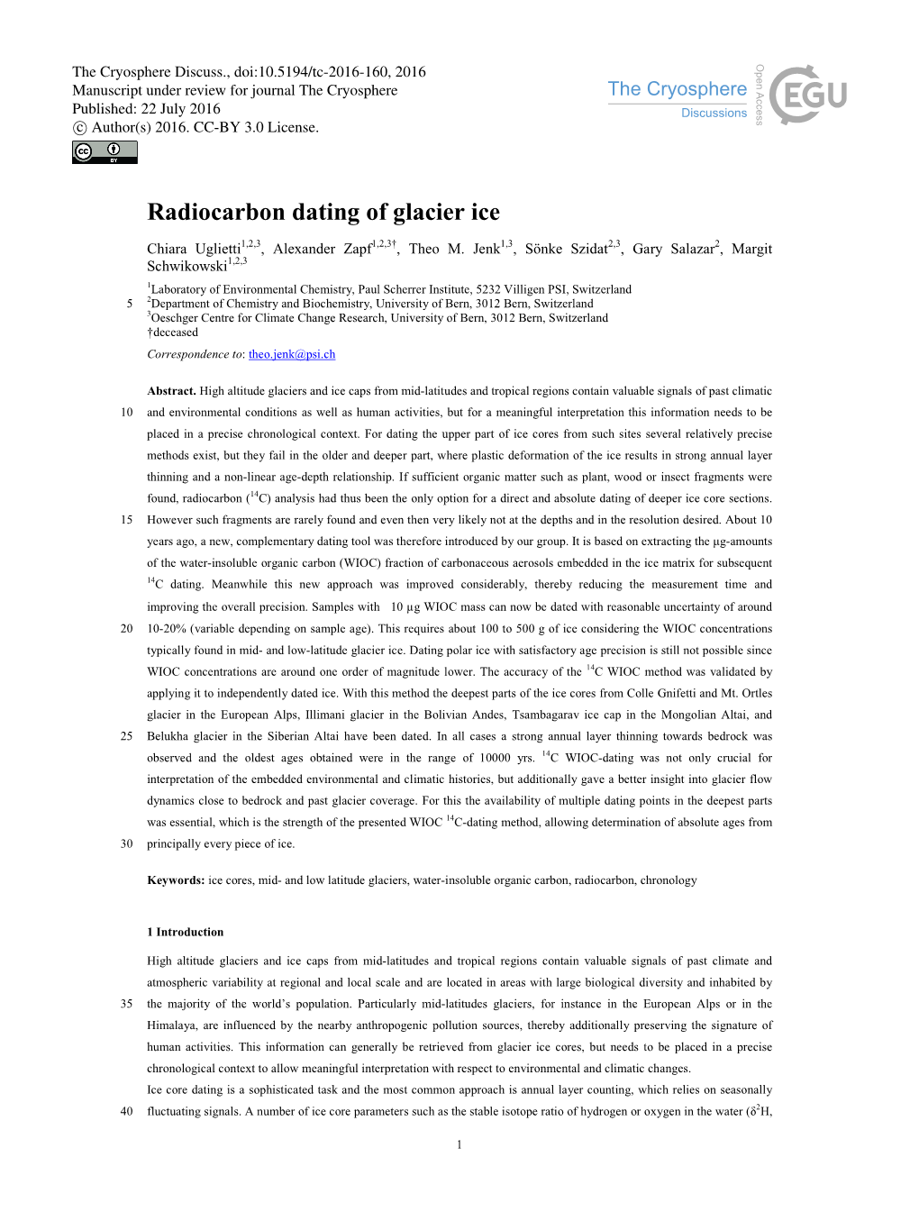 Radiocarbon Dating of Glacier Ice