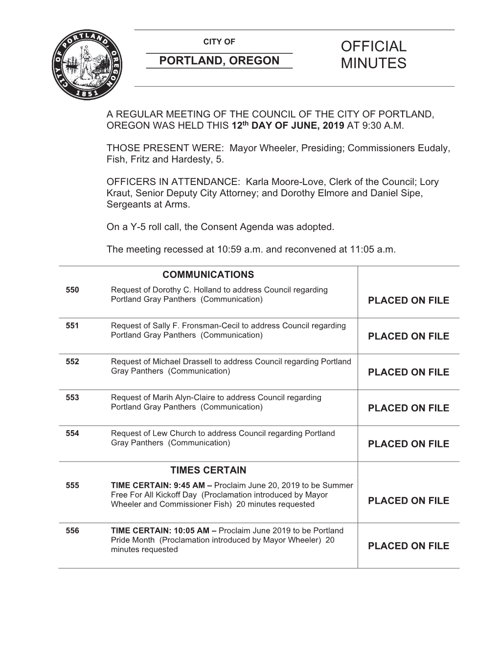 Portland City Council Agenda