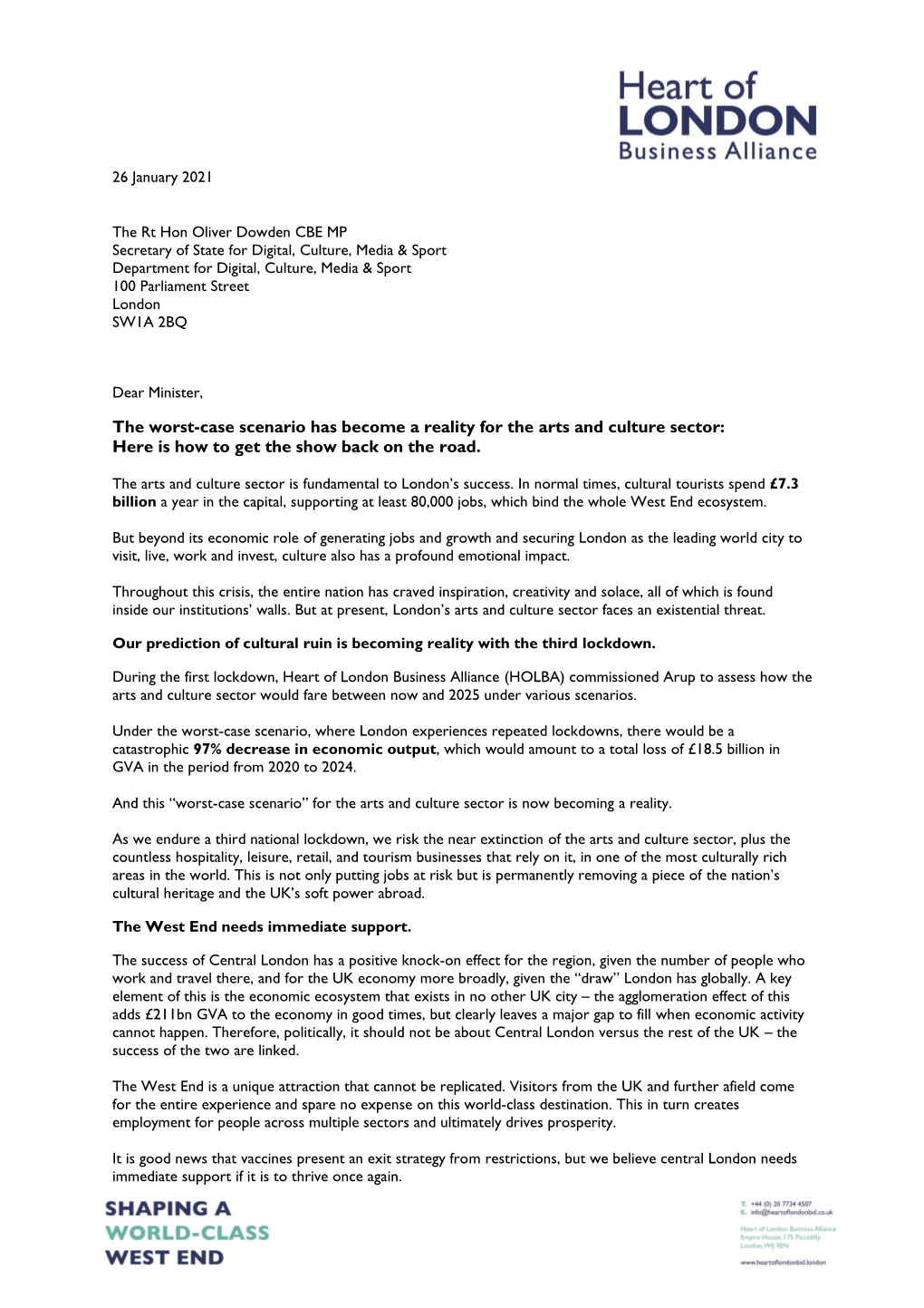 Joint Letter to the Rt Hon Oliver Dowden CBE MP