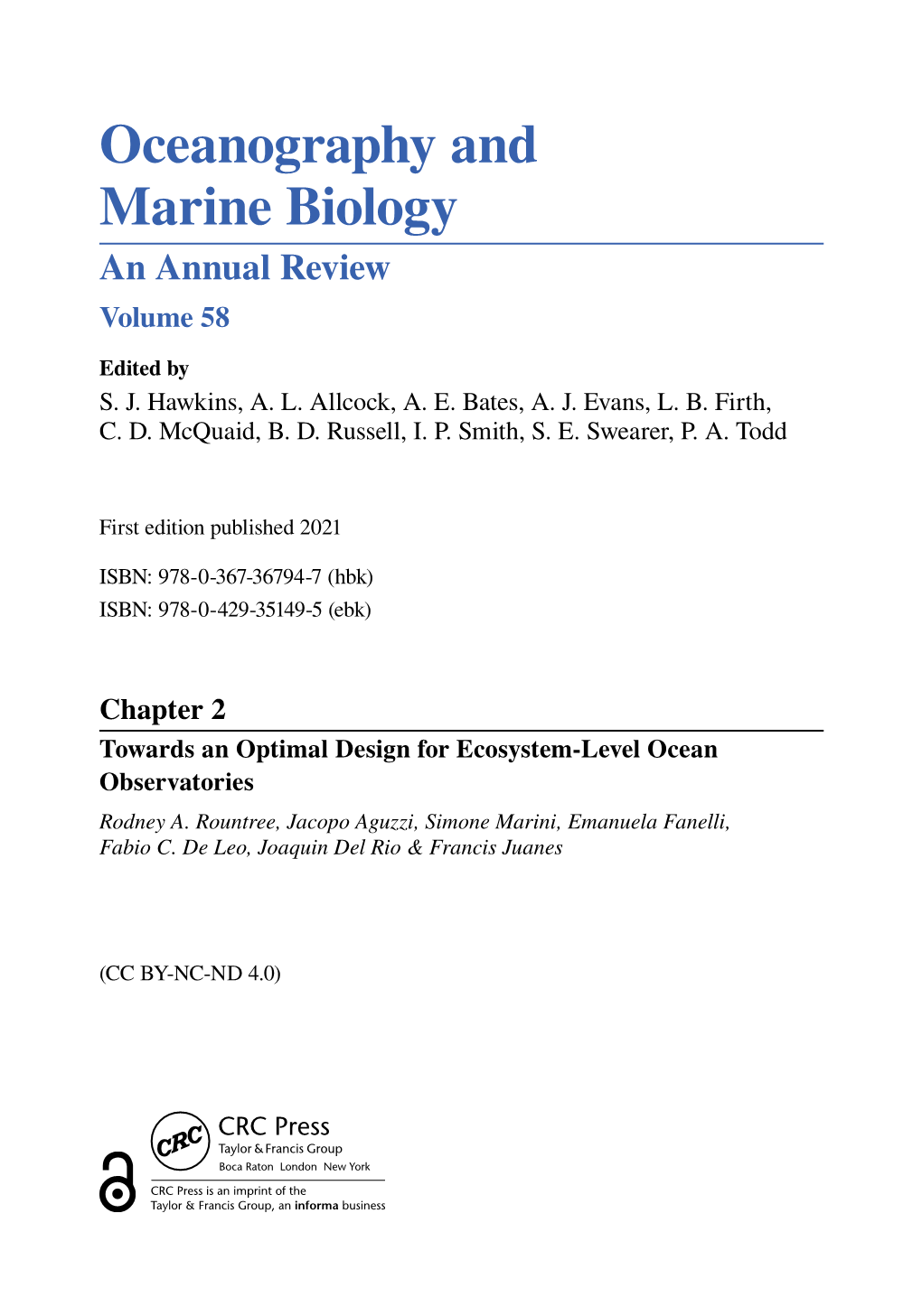 Oceanography and Marine Biology an Annual Review Volume 58