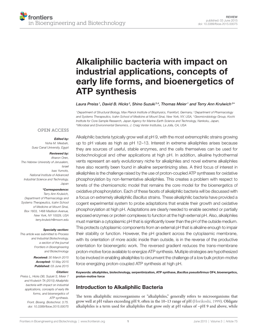 Alkaliphilic Bacteria with Impact on Industrial Applications, Concepts of Early Life Forms, and Bioenergetics of ATP Synthesis