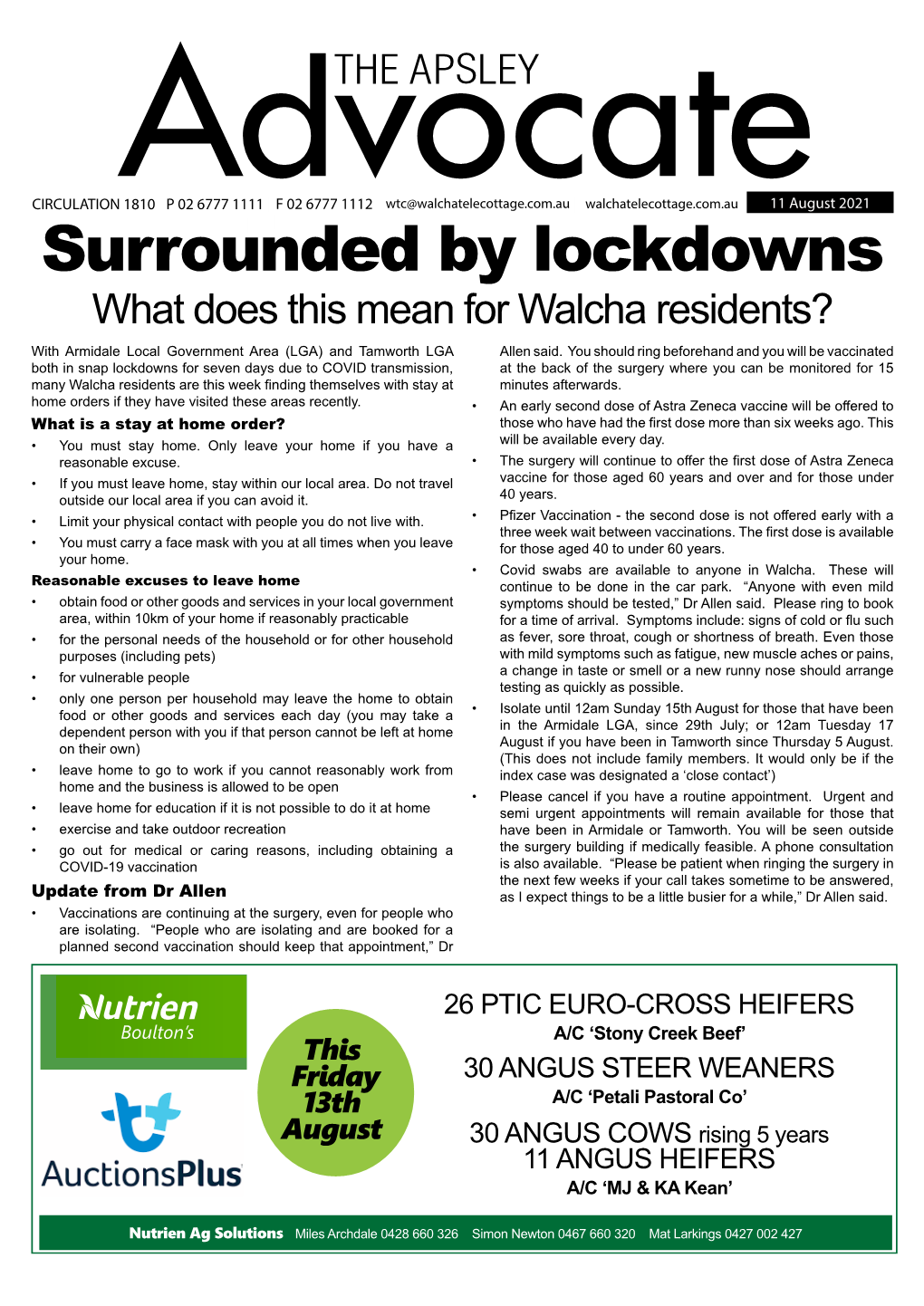 Surrounded by Lockdowns What Does This Mean for Walcha Residents? with Armidale Local Government Area (LGA) and Tamworth LGA Allen Said