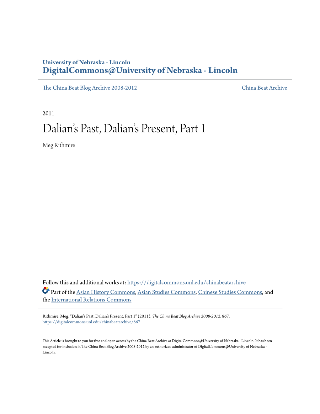 Dalian's Past, Dalian's Present, Part 1