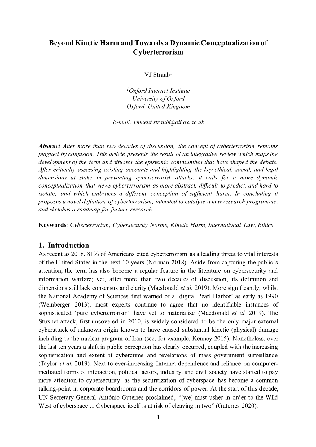 Beyond Kinetic Harm and Towards a Dynamic Conceptualization of Cyberterrorism