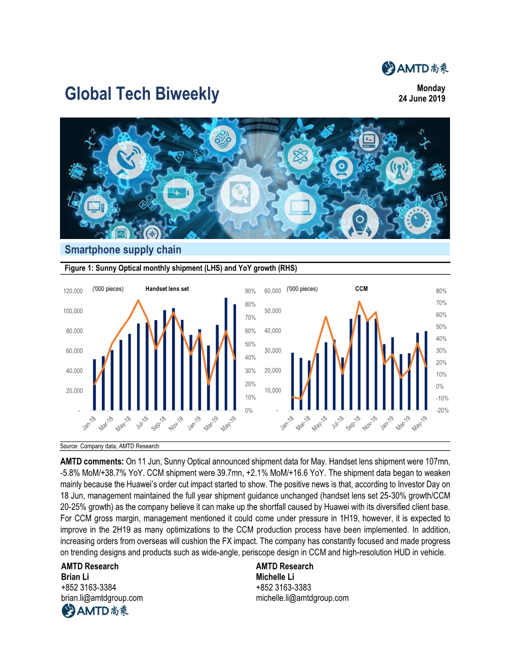 Global Tech Biweekly Jun 24, 2019 on 11 Jun, Sunny Optical